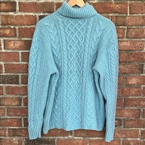 Johnston’s Cashmere Robins Egg Blue Cable Knit Turtleneck Sweater size XL